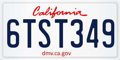 CA license plate 6TST349