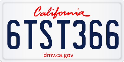 CA license plate 6TST366