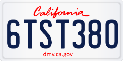 CA license plate 6TST380