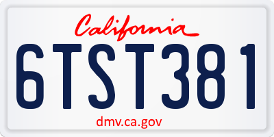 CA license plate 6TST381