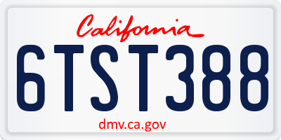 CA license plate 6TST388