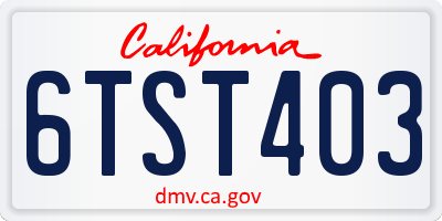 CA license plate 6TST403