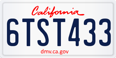 CA license plate 6TST433