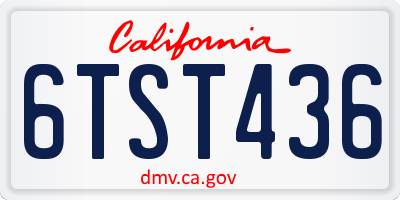 CA license plate 6TST436