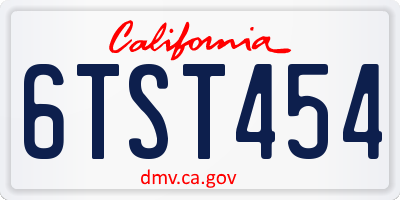 CA license plate 6TST454