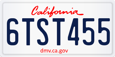 CA license plate 6TST455