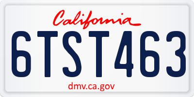 CA license plate 6TST463