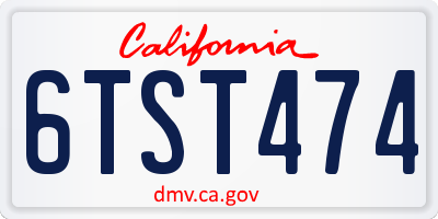 CA license plate 6TST474