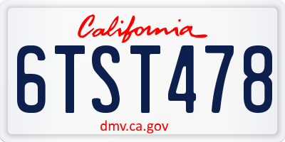 CA license plate 6TST478