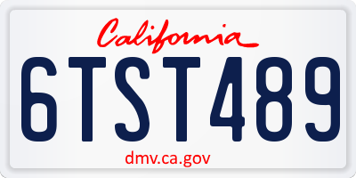 CA license plate 6TST489