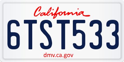CA license plate 6TST533