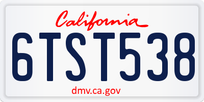 CA license plate 6TST538