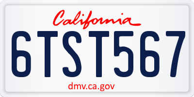 CA license plate 6TST567