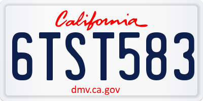 CA license plate 6TST583