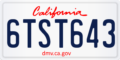 CA license plate 6TST643