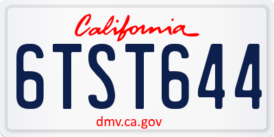 CA license plate 6TST644