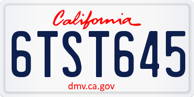 CA license plate 6TST645