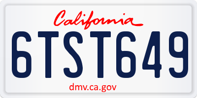 CA license plate 6TST649