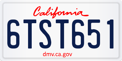 CA license plate 6TST651