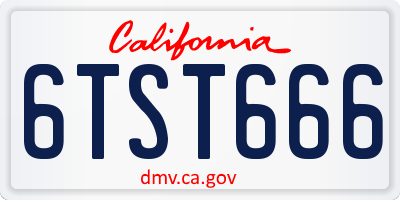 CA license plate 6TST666