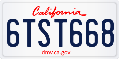 CA license plate 6TST668