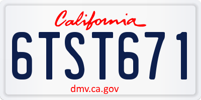 CA license plate 6TST671