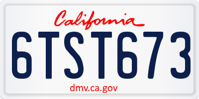 CA license plate 6TST673