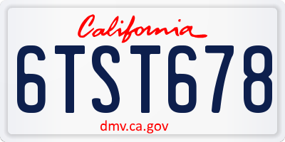 CA license plate 6TST678