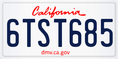 CA license plate 6TST685