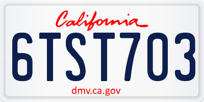 CA license plate 6TST703