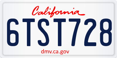 CA license plate 6TST728