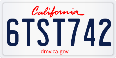 CA license plate 6TST742