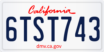CA license plate 6TST743