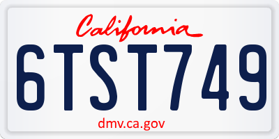 CA license plate 6TST749