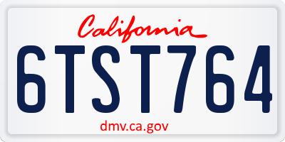 CA license plate 6TST764