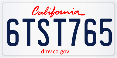 CA license plate 6TST765