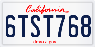 CA license plate 6TST768