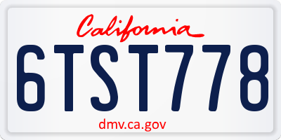 CA license plate 6TST778