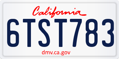 CA license plate 6TST783