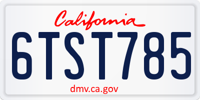 CA license plate 6TST785