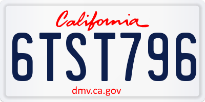 CA license plate 6TST796