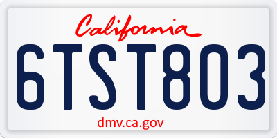 CA license plate 6TST803