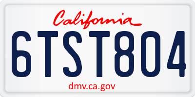 CA license plate 6TST804