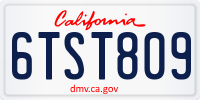 CA license plate 6TST809