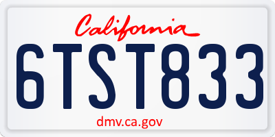 CA license plate 6TST833