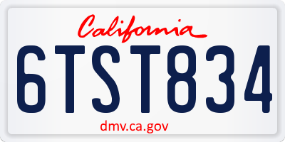 CA license plate 6TST834