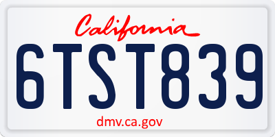 CA license plate 6TST839