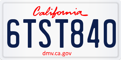 CA license plate 6TST840