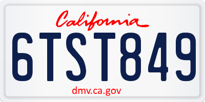 CA license plate 6TST849