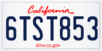 CA license plate 6TST853